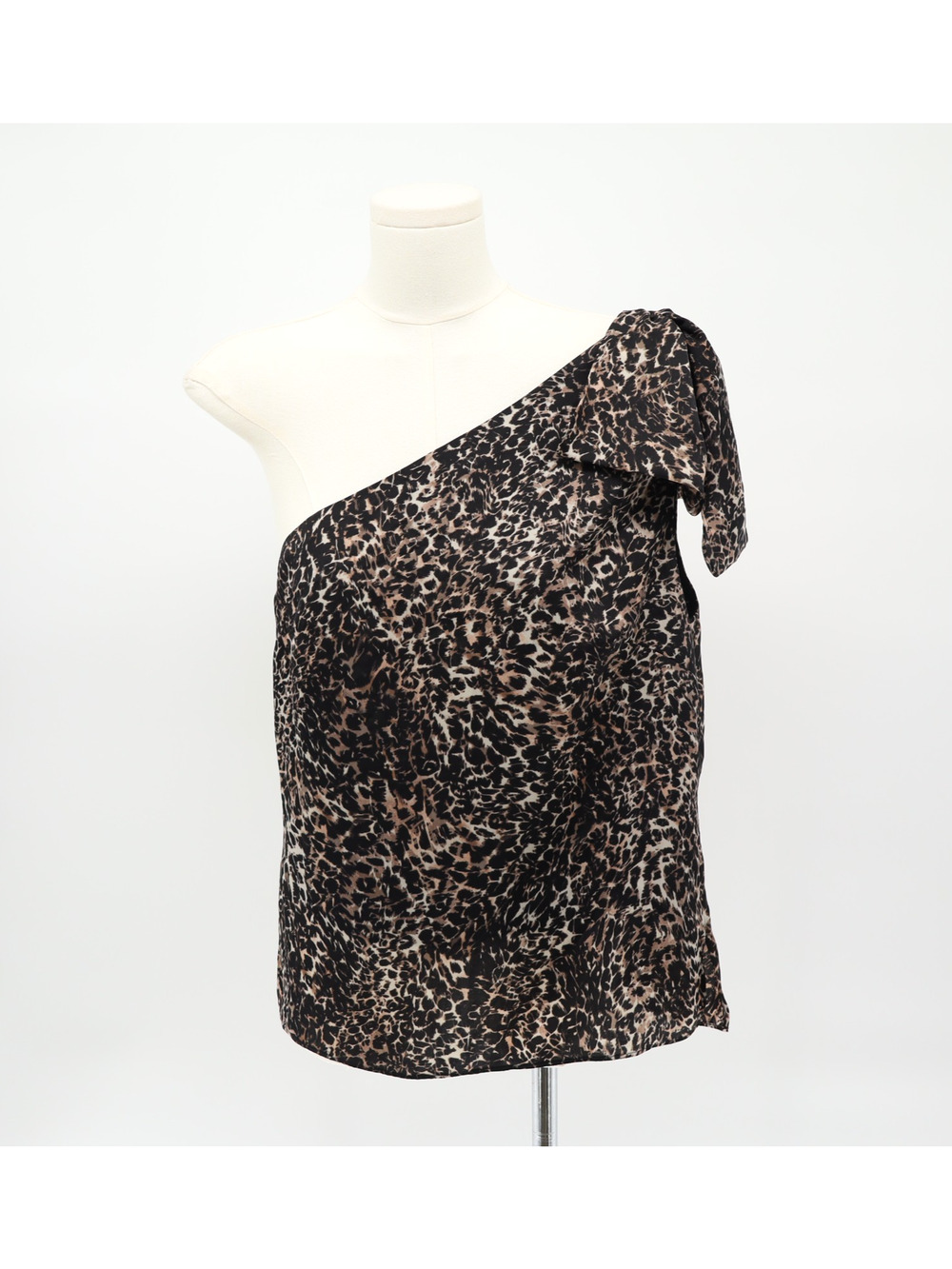 Avec Les Filles Asymmetrical Neckline One Shoulder Leopard Animal Print Top Sz S